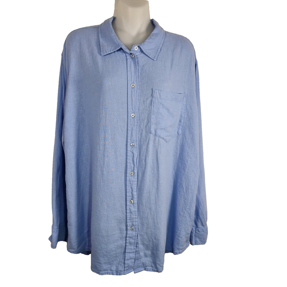 Gap Women's Linen Blend Button Down Shirt Blue Size L Relaxed Soft Breathable